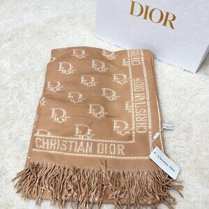 Dior Camel Ivory Oblique Border Scarf